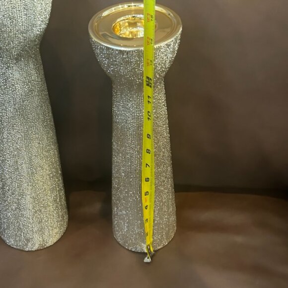 NWOT Set of 2 Luxury Champagne Beaded Ceramic Decorative Candle Holders - Picture 12 of 16